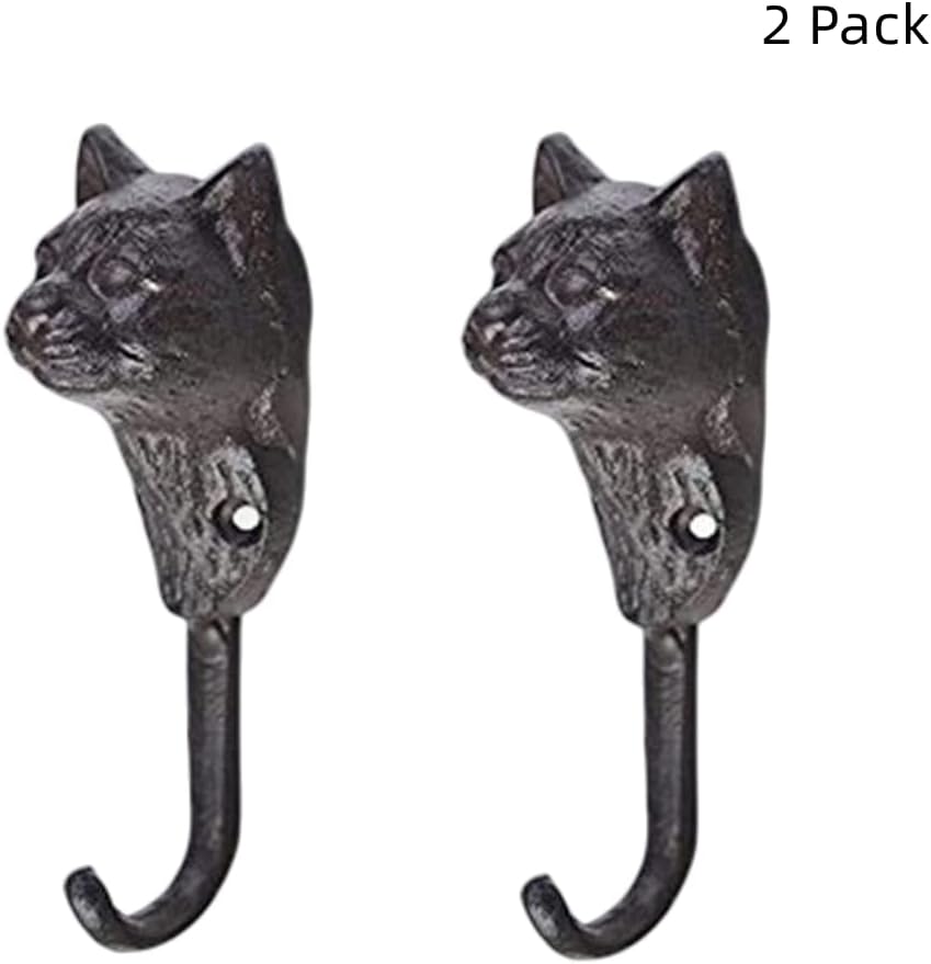 Kassbest Ganchos de pared creativos retro con forma de cabeza de gato, ganchos de hierro fundido, ganchos para abrigos, ganchos para sombreros,