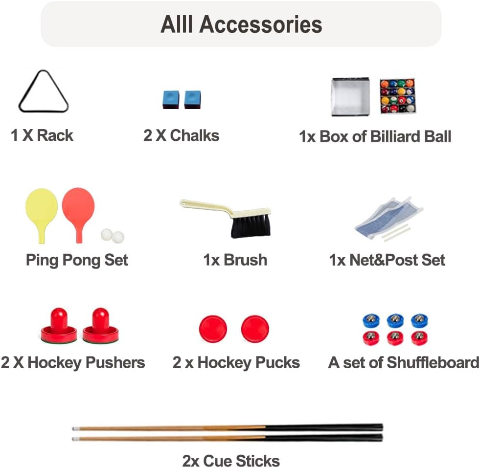 vocheer Mesa de juego combinada múltiple, hockey, mesa de billar, mesa de tenis de mesa para sala de juegos para adultos y adolescentes