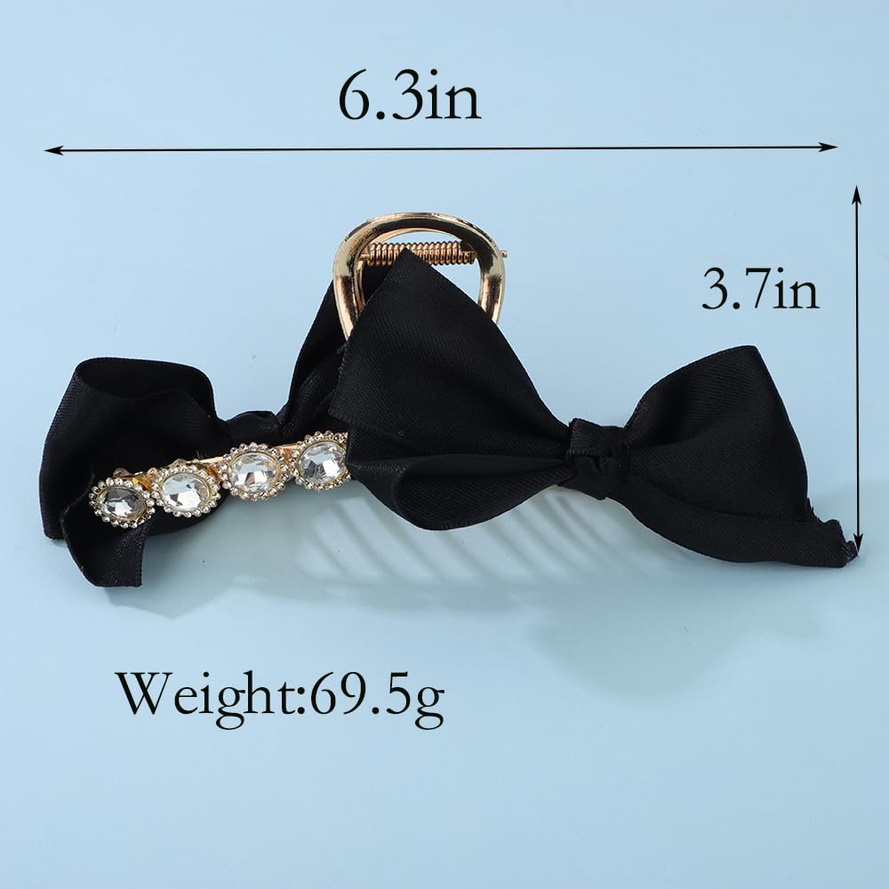 Wiwpar Pinzas de garra de lazo negro con diamantes de imitación de cristal para cola de caballo gruesa, pasador de pelo de sujeción fuerte, pinzas
