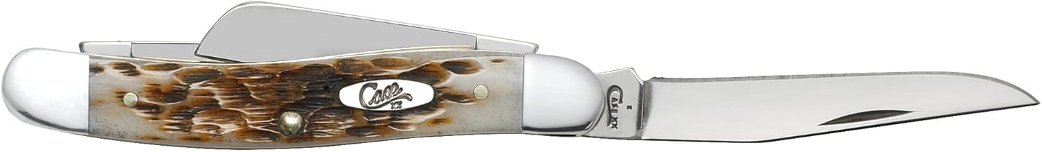 Case XX WR – Navaja de bolsillo mediana con mango de hueso auténtico, cuchillas de acero inoxidable, longitud cerrada 3 58 pulgadas (hueso ámbar con