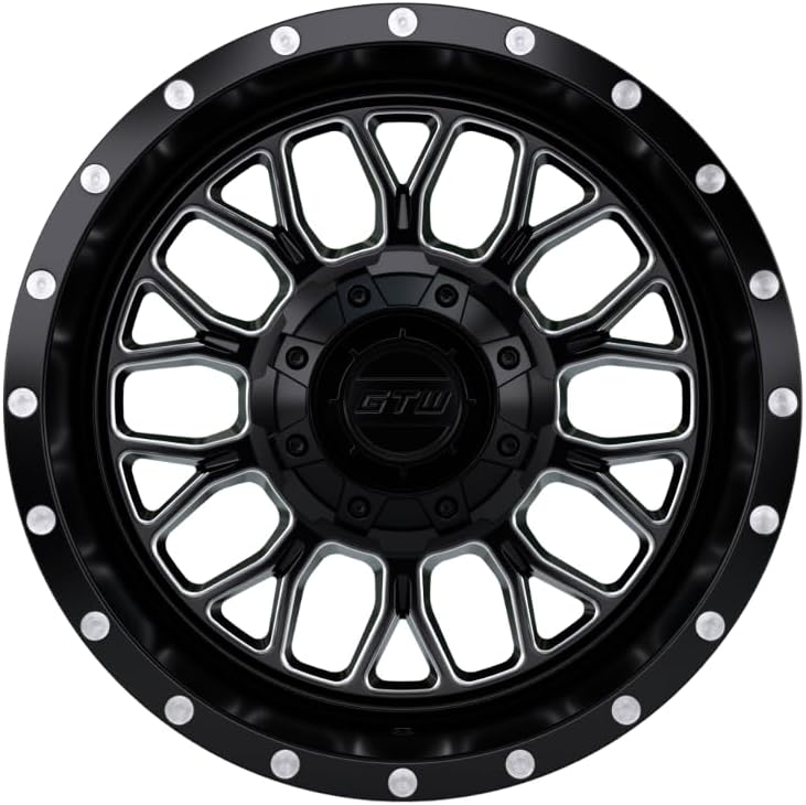 GTW Helix – Rueda de aluminio para carrito de golf de 12 pulgadas de 12 x 7 pulgadas, 4-4 pernos  desplazamiento 34 (negro matemecanizado)