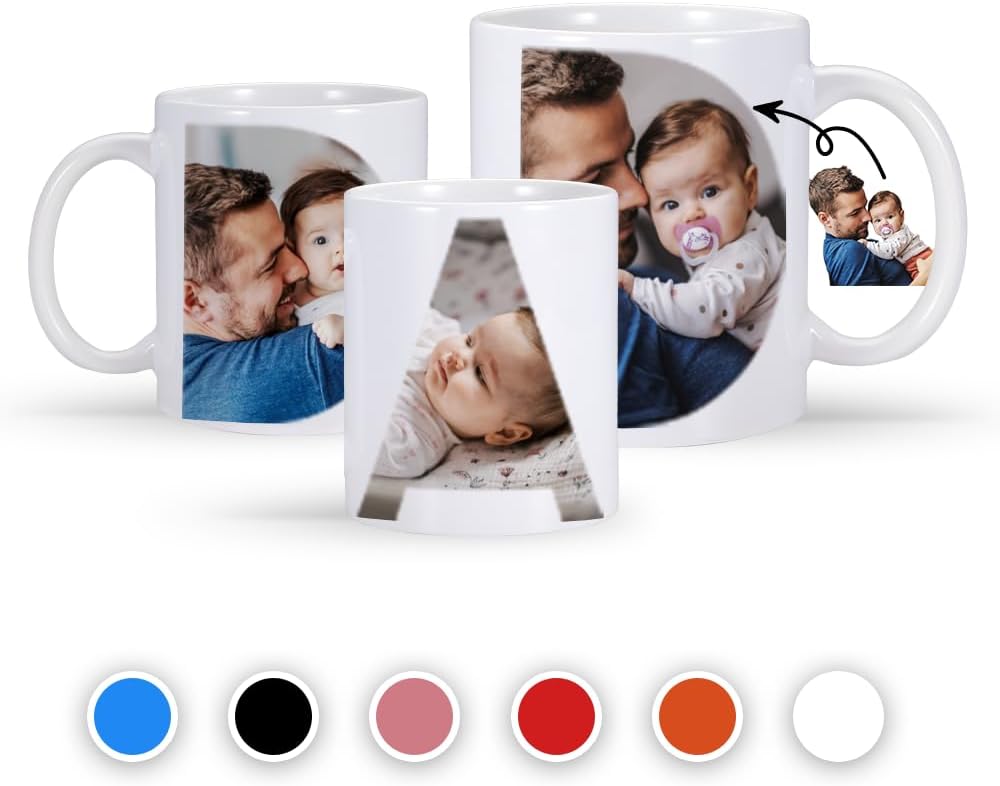 Taza de café personalizada con imagen, texto y nombre, tazas personalizadas por ambos lados de 11 onzas, taza personalizada para papá, regalos