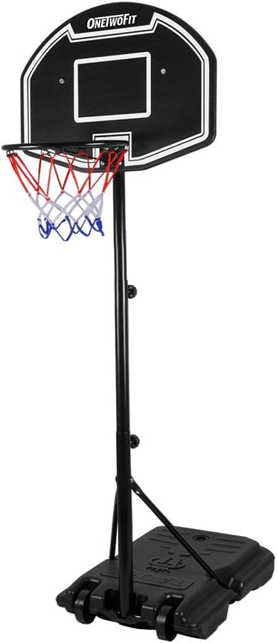 ONETWOFIT Aro de baloncesto portátil, portería de baloncesto al aire libre de altura ajustable para niños con tablero de impacto 2 ruedas base