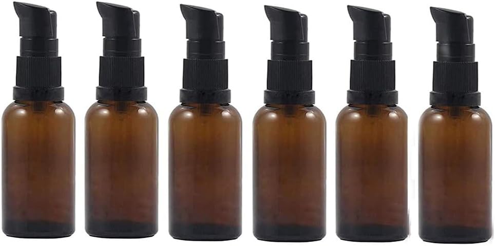 6 botellas de loción de vidrio ámbar de 1.0 fl oz1 oz vacías recargables para maquillaje cosmético, tamaño de viaje, dispensador de frascos para