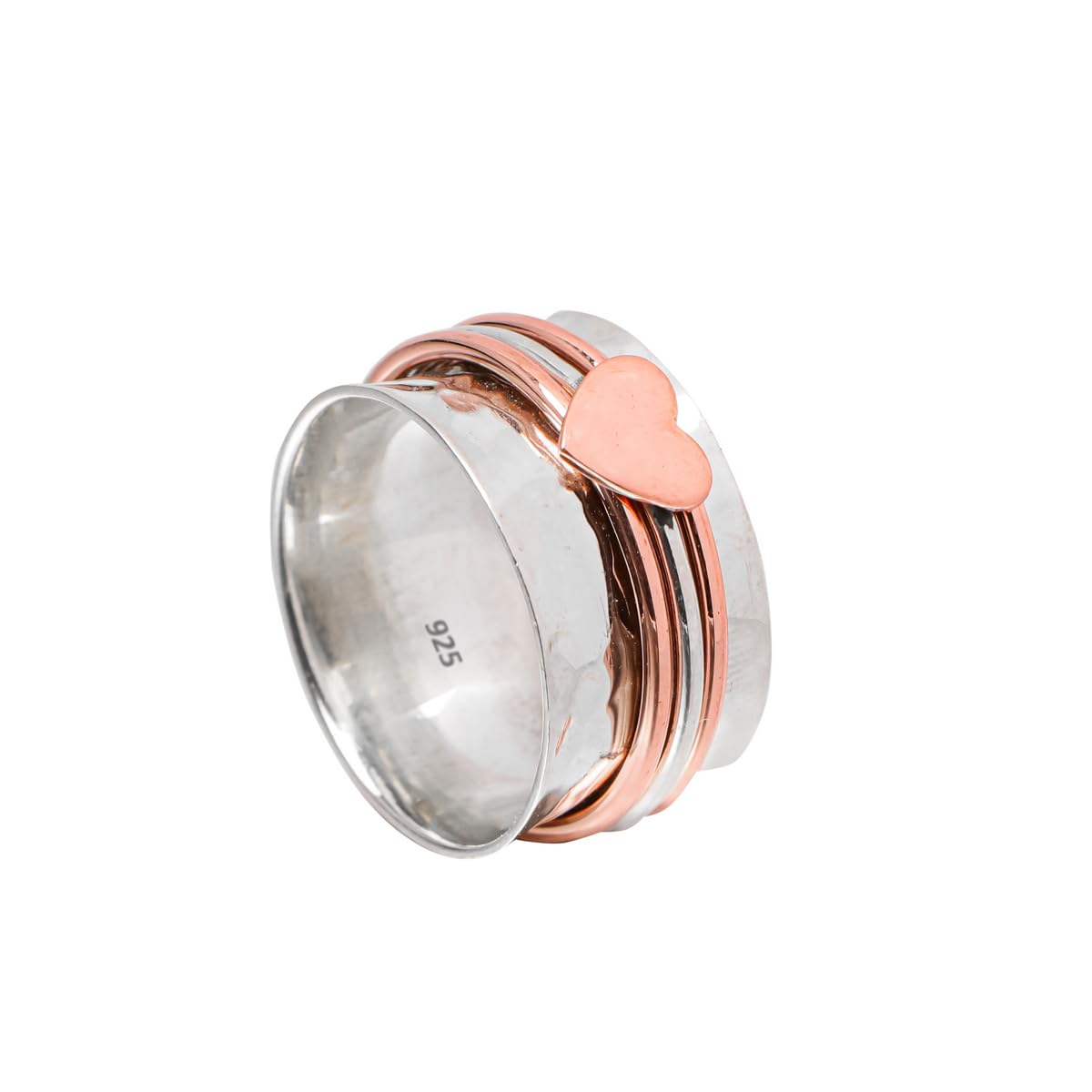 Meditation Rose Heart Spinner Ring for Women, 925 Sterling Silver spinner ring for anxiety Women and Girls For Gift, Fidget, Handmade, Worry Three