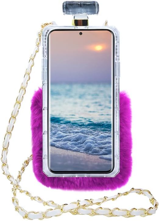 LUVI Compatible con Galaxy S22 Ultra – Funda para botella de perfume para mujeres y niñas, bonita felpa peluda 3D Bling Diamond Glitter Crystal