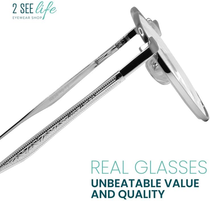 2SeeLife Lentes de lectura con borde de metal plateado para hombres y mujeres para lucir modernos con visión clara, lectores resistentes y duraderos