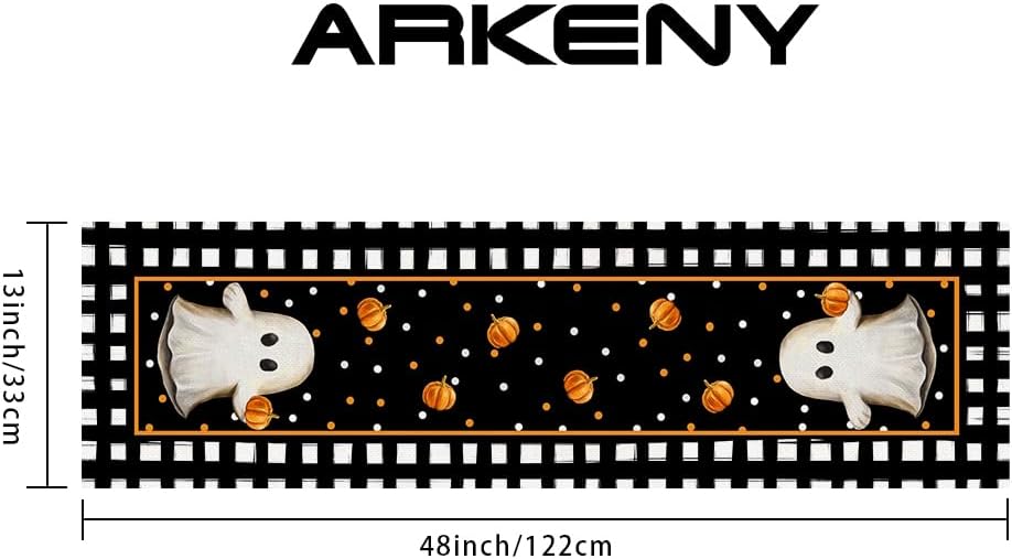 ARKENY Camino de mesa de Halloween de 13 x 48 pulgadas, calabaza, fantasma, arpillera estacional, lunares, granja, interior, cocina, comedor,