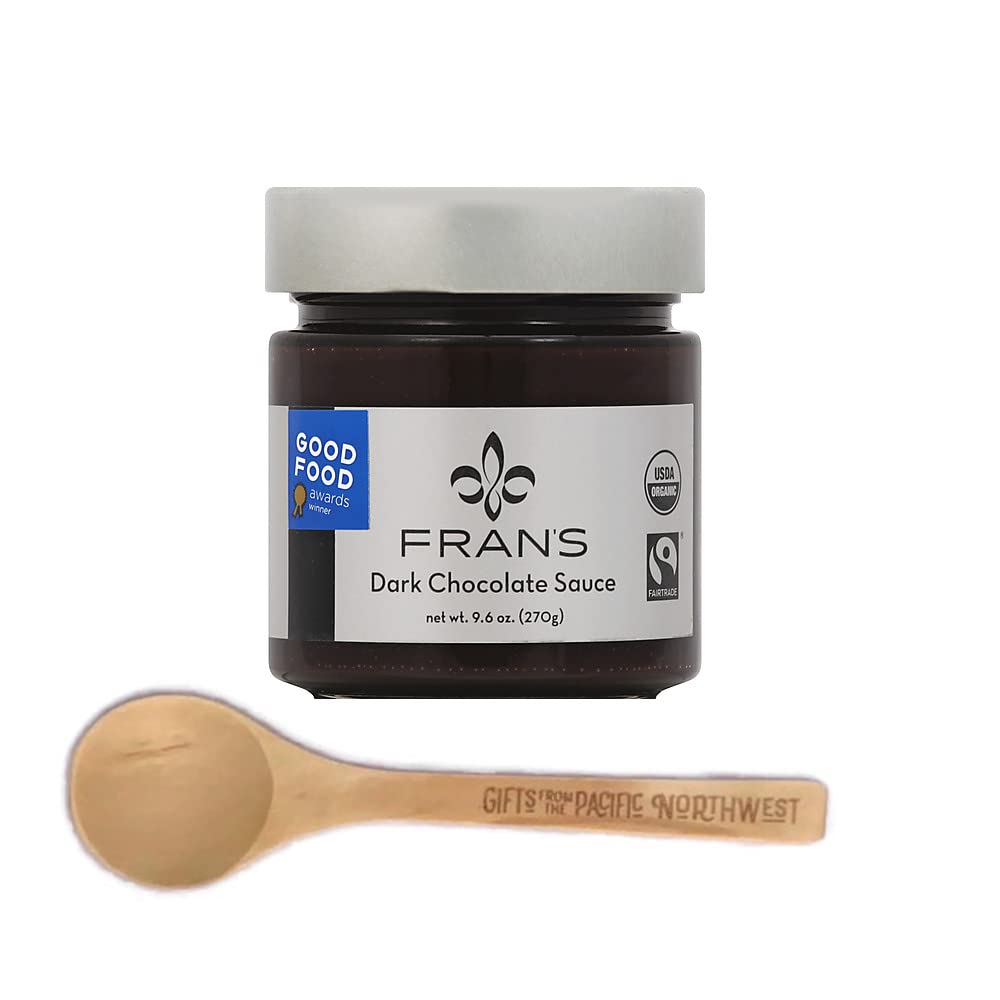 Fran’s – Juego de tarro de salsa de chocolate negro de 9.6 onzas con cuchara de degustación, juego de regalo de postre gourmet por Gifts from the