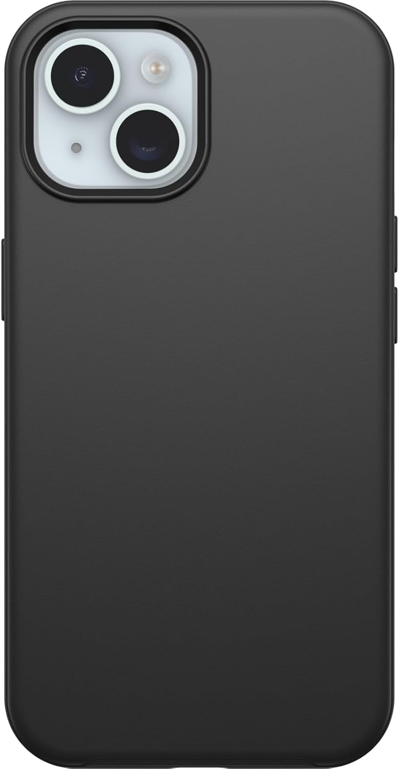 OtterBox Carcasa de la serie Symmetry para iPhone 15, iPhone 14 y iPhone 13, color negro, ultra suave, compatible con carga inalámbrica, bordes