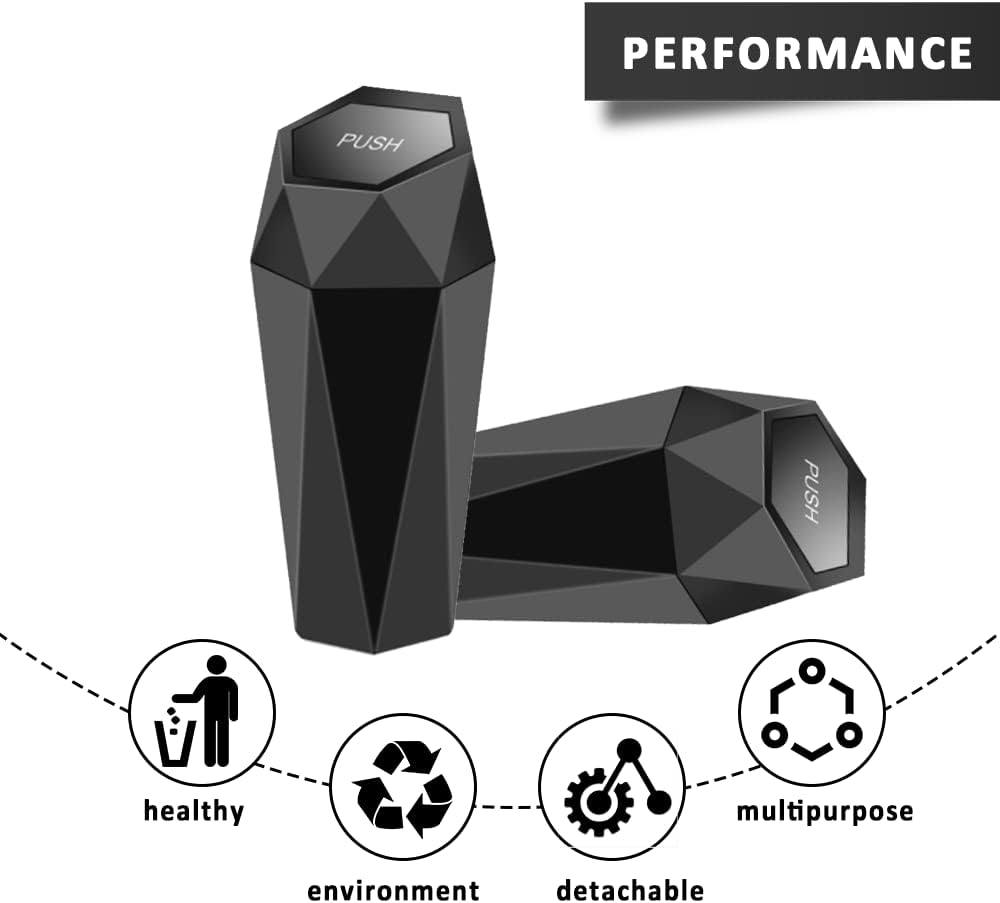 Bote de basura portátil para automóvil, estilo diamante + diseño de tapa, impermeable, se adapta a la mayoría de los portavasos de automóvil, hogar,