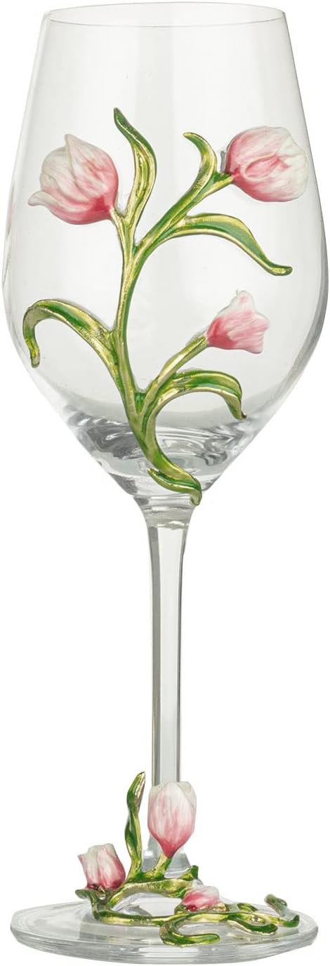 Simcat Copas de vino pintadas hechas a mano del vidrio de la flor del esmalte transparente refinado copa, tallo para cabernet, regalos