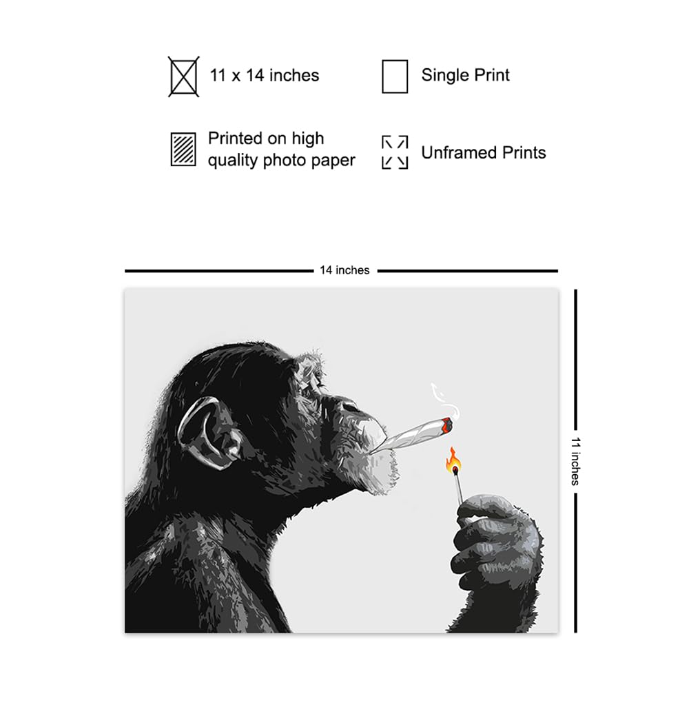 DOPE Chimp Smoking Weed LARGE 11×14 – Psychedelic Room Decor – Marijuana Gifts for Men – Dope Posters – Trippy Wall Art – Cannabis Art Print –