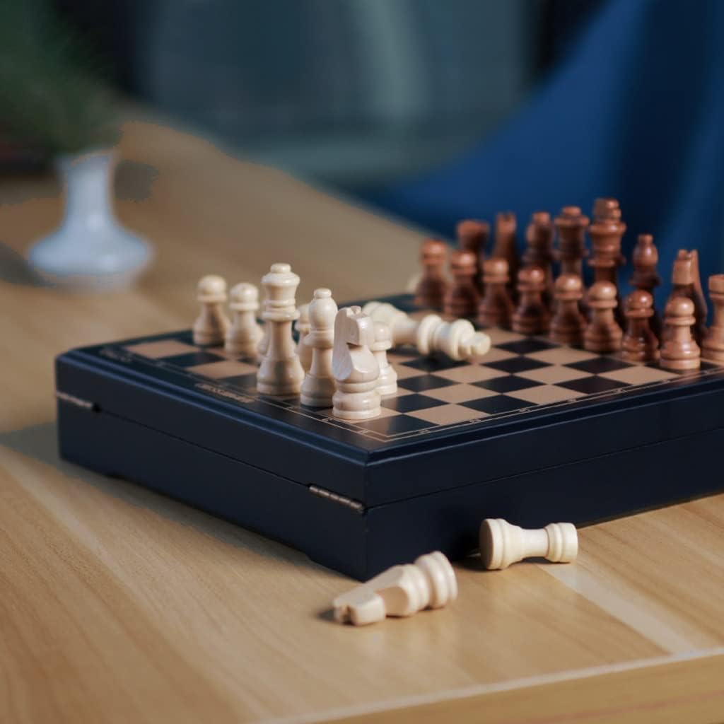 JGATW Juego de ajedrez de madera, juego de mesa de ajedrez de 9.3 pulgadas con pieza de ajedrez artesanal y ranuras de almacenamiento para niños y