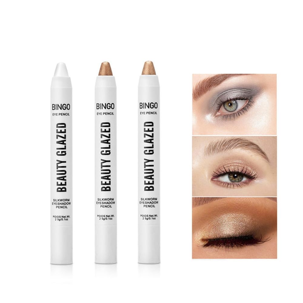 UOCK Sombra de ojos, 3 lápices de sombra de ojos en crema brillante, resistente al agua y de larga duración, barra de contorno de color metálico