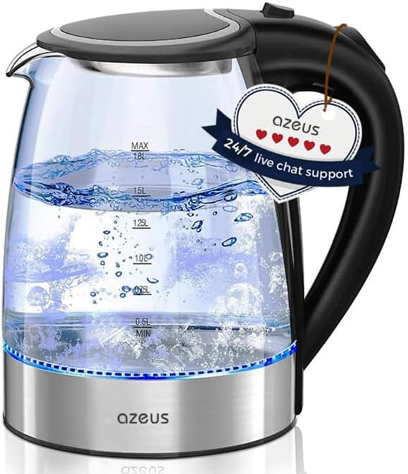 AZEUS Hervidor eléctrico de 1500 W Cool Touch – Tetera con diseño antiquemaduras, 1,8 L, gran capacidad, sin BPA, color blanco