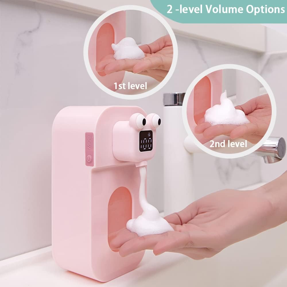 Dispensador automático de jabón para niños, dispensador de jabón espumoso sin contacto de rana verde, impermeable, recargable por USB, dispensador