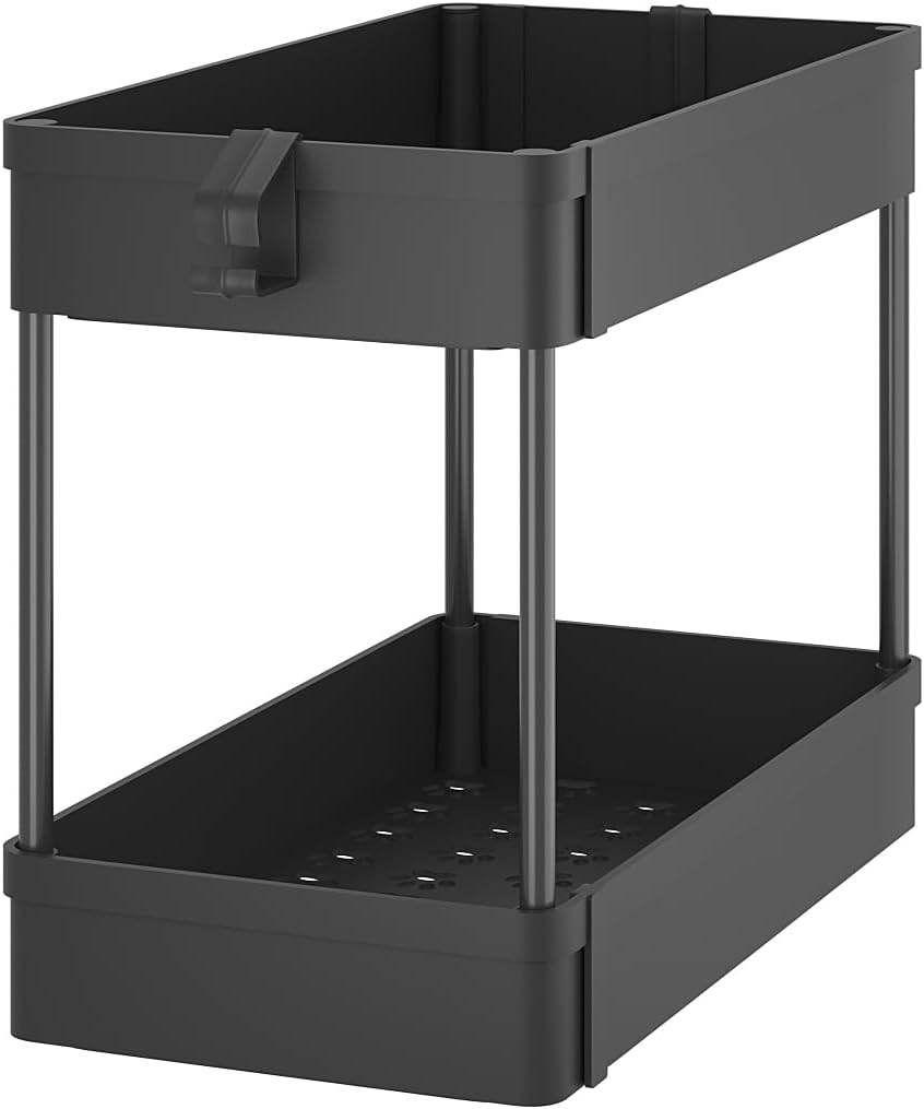 Organizador de almacenamiento para debajo del fregadero, cesta de almacenamiento de 2 niveles para debajo del baño, carrito de almacenamiento