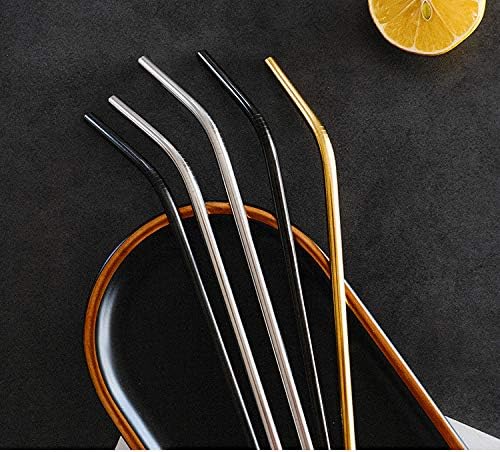 Brightbuy Pajitas de metal de 48 piezas a granel, pajitas de acero inoxidable de 8.5 pulgadas, dobladas negras, 0.236 in de diámetro para vasos de