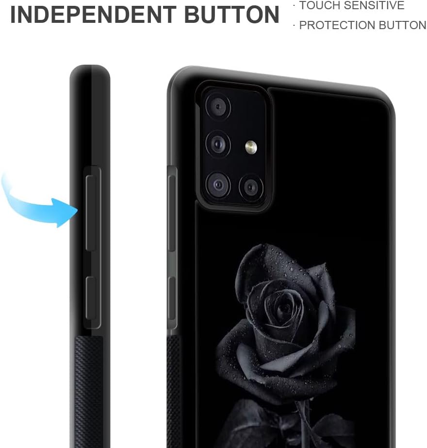 DJSOK Funda compatible con Samsung Galaxy A71 5G, diseño de patrón de lujo de rosa negra para el patrón de atrás+funda protectora de silicona suave