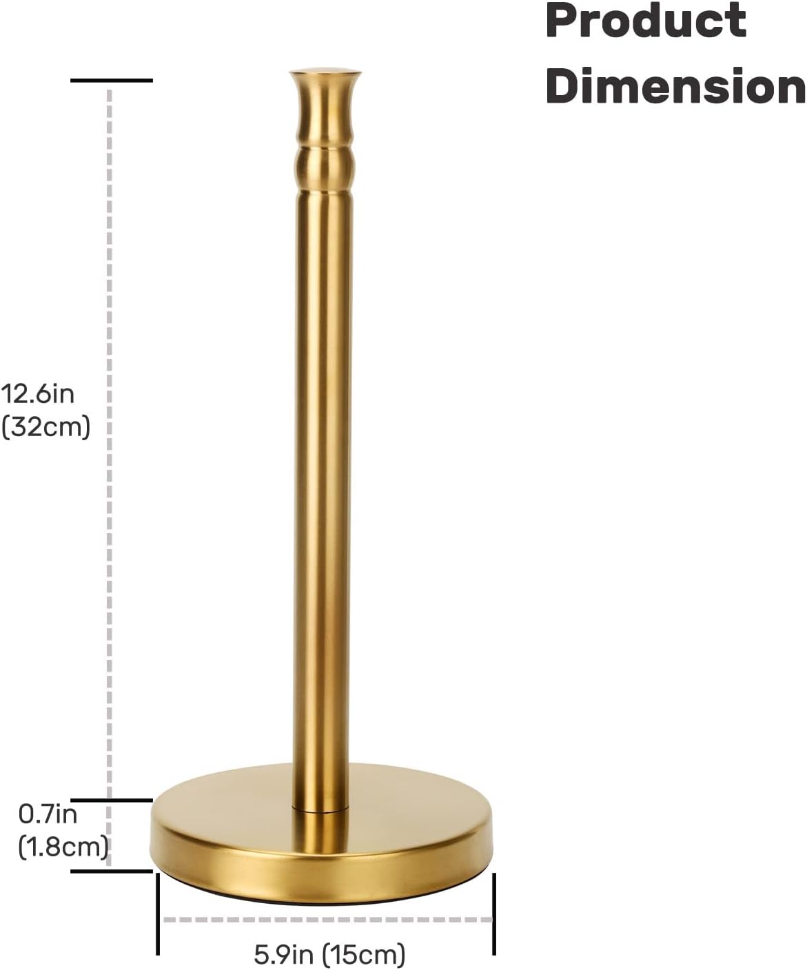 Soporte para toallas de papel dorado con base de acero inoxidable pesado, soporte para toallas de papel de pie (cepillado dorado)