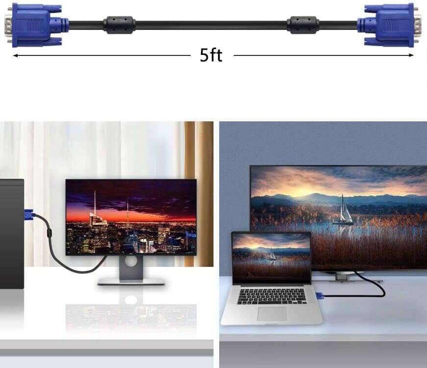 PASOW Cable de monitor VGA a VGA HD15 macho a macho para proyector de computadora de TV (5 pies)