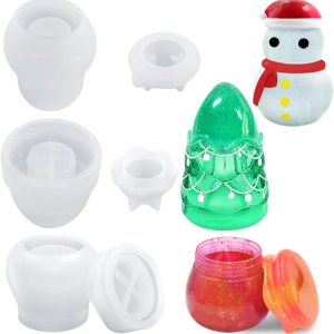 Juego de 3 moldes de silicona para frascos, moldes de resina para tarros de Navidad, muñeco de nieve, árbol de Navidad, moldes de resina con tapa, Juego de 3 moldes de silicona para frascos, moldes de resina para tarros de Navidad, muñeco de nieve, árbol de Navidad, moldes de resina con tapa,