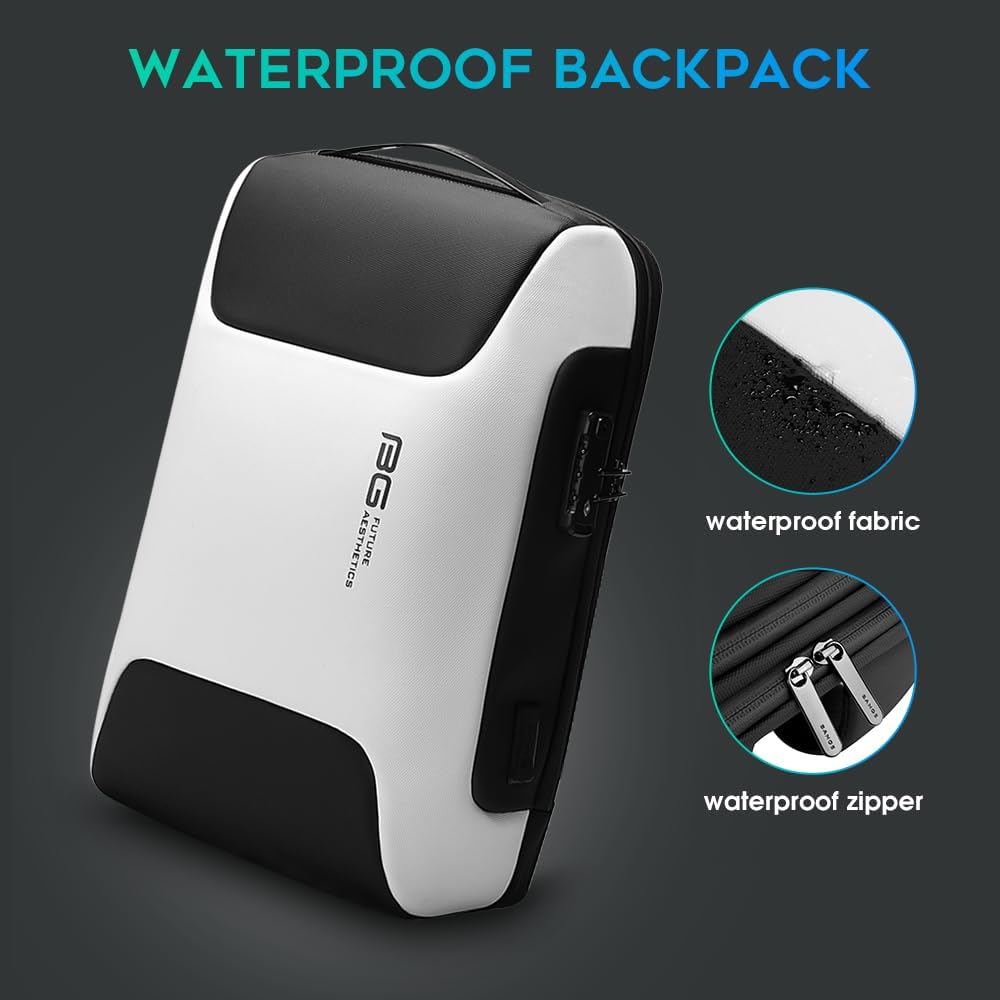BANGE Mochila antirrobo con puerto de carga USB, mochila de negocios ligera para hombres y mujeres.., Blanco (dos bolsillos para el trabajo),