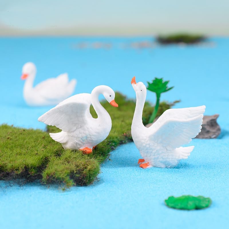 12 mini figuras de cisne blanco de 2 pulgadas para decoración de pasteles de cisne en miniatura, cisnes de resina, accesorios de jardín de hadas