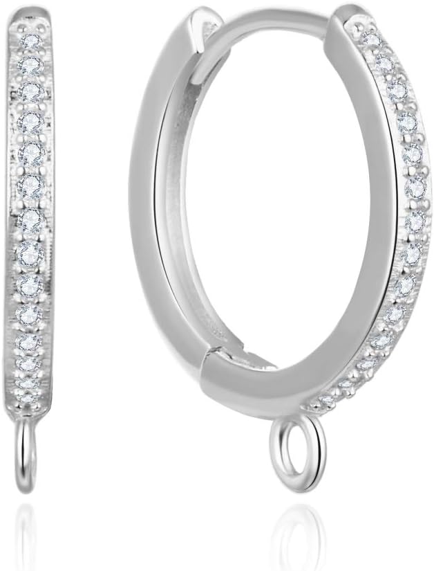 Adabele SS90-2 – 4 ganchos redondos para aretes de plata de ley con circonita cúbica de 0.630 in (0.63 pulgadas) con diamantes sintéticos,