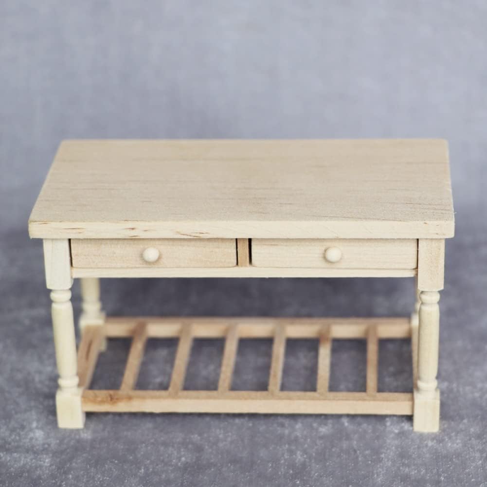 shlutesoy 112 casa de muñecas Mini mesa de comedor de 2 cajones modelo de muebles de cocina escena madera