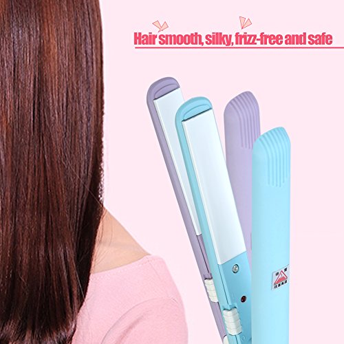 Dioche Mini plancha plana 2 en 1, mini plancha de pelo de 4 colores, plancha plana de cerámica turmalina, rizador de calefacción para salón