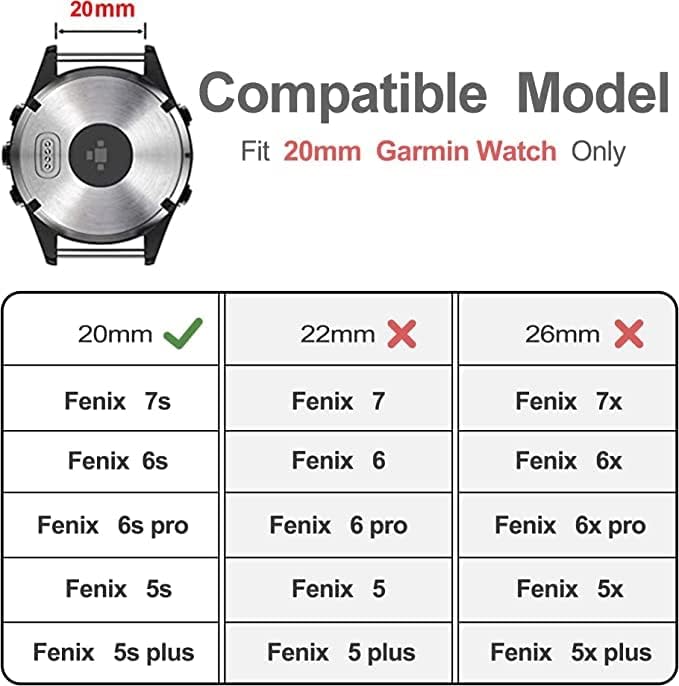 Correa de nailon para Fenix 7S6S5S de 0.787 pulgadas para mujeres y hombres, correa de repuesto tejida transpirable compatible con Garmin Fenix 6S