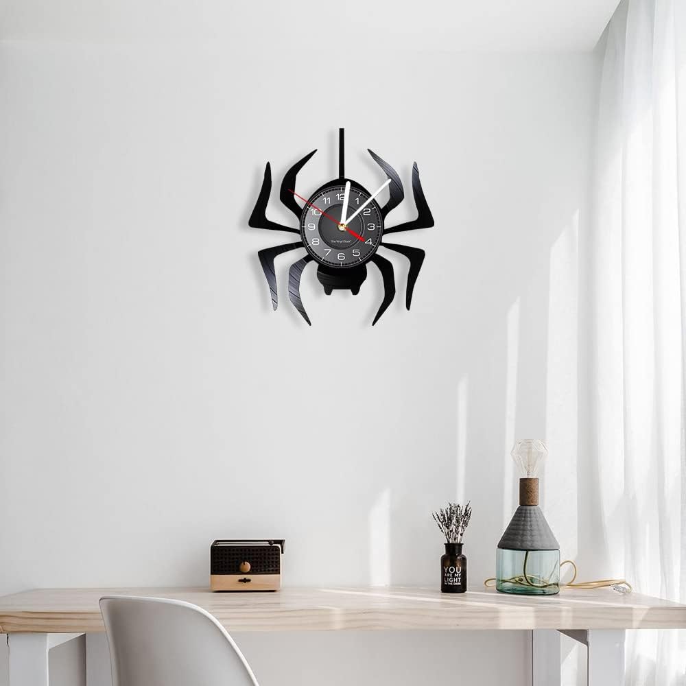Timethink Reloj de pared LED de araña negra de 12 pulgadas con 7 colores cambiantes, tarántula silenciosa, cuarzo, sin tictac, reloj de pared,