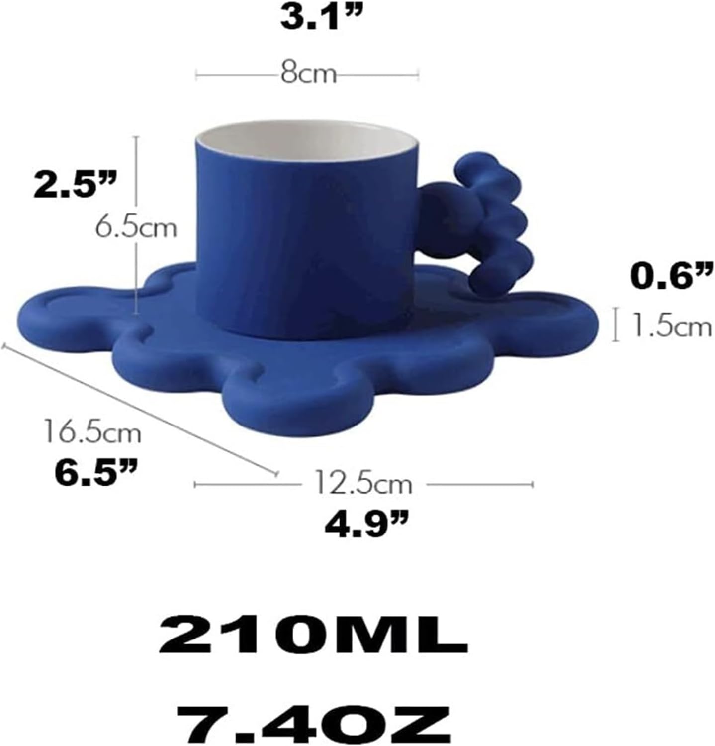 Taza creativa de cerámica taza de café y platillo, 7.1 fl oz, taza estética reutilizable de cerámica esmerilada para bebidas fríascalientes, 5