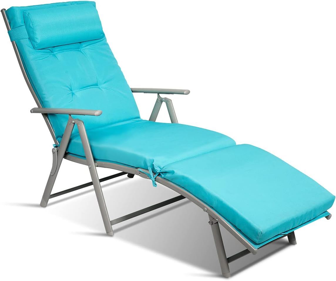 DORTALA Silla tumbona plegable para exteriores, silla reclinable ligera con diseño portátil y 7 posiciones de respaldo ajustables, playa reclinable