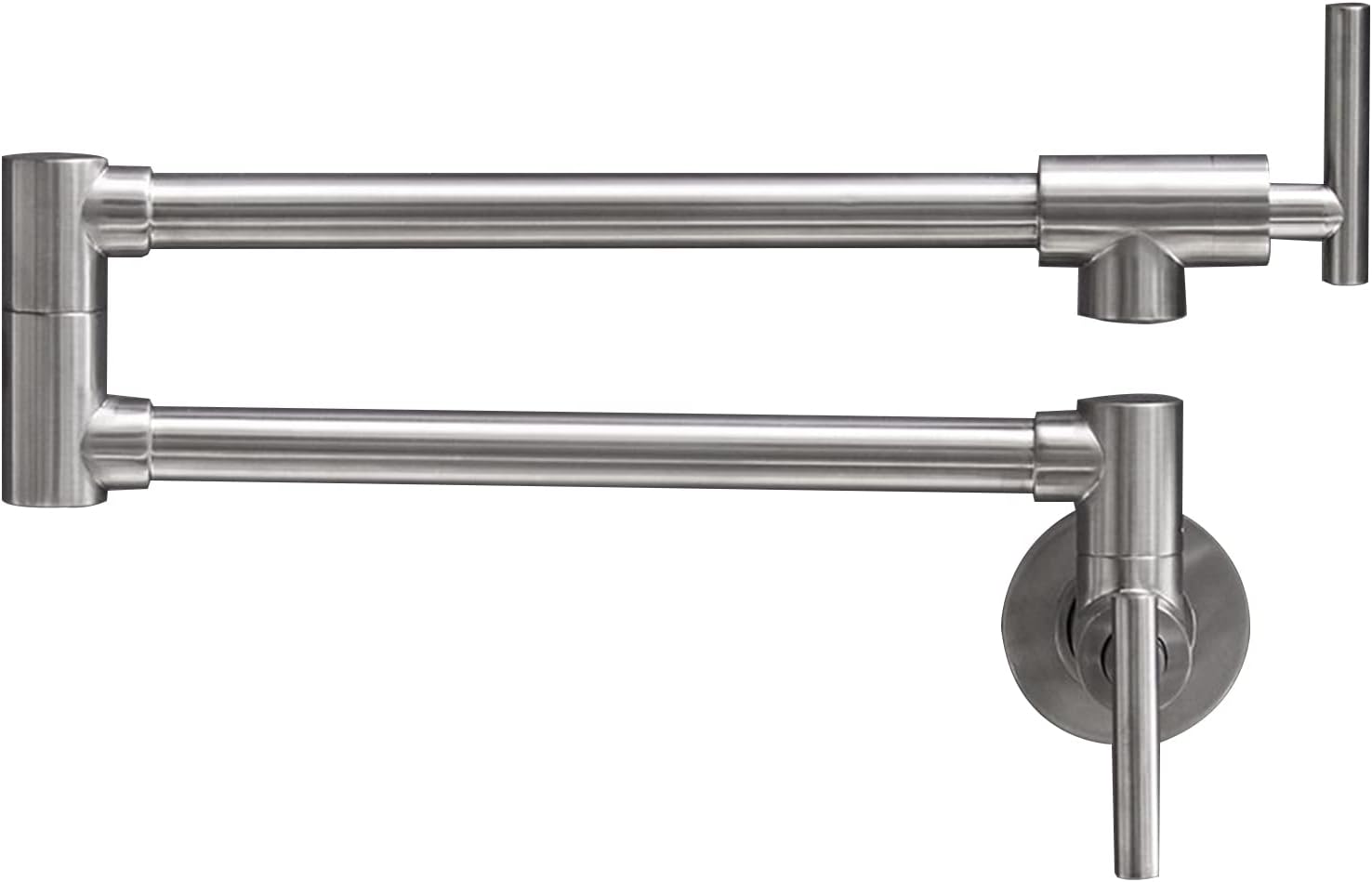 Grifo de llenado de ollas de níquel cepillado, montaje en pared, grifos de cocina comerciales de latón plegable y elástico con un solo orificio dos