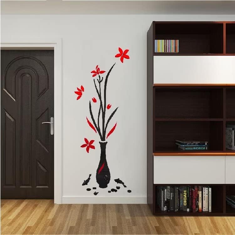 Calcomanías de decoración de pared para sala de estar, adhesivo 3D para jarrón rojo, decoración de pared para sala de estar, decoración del hogar,