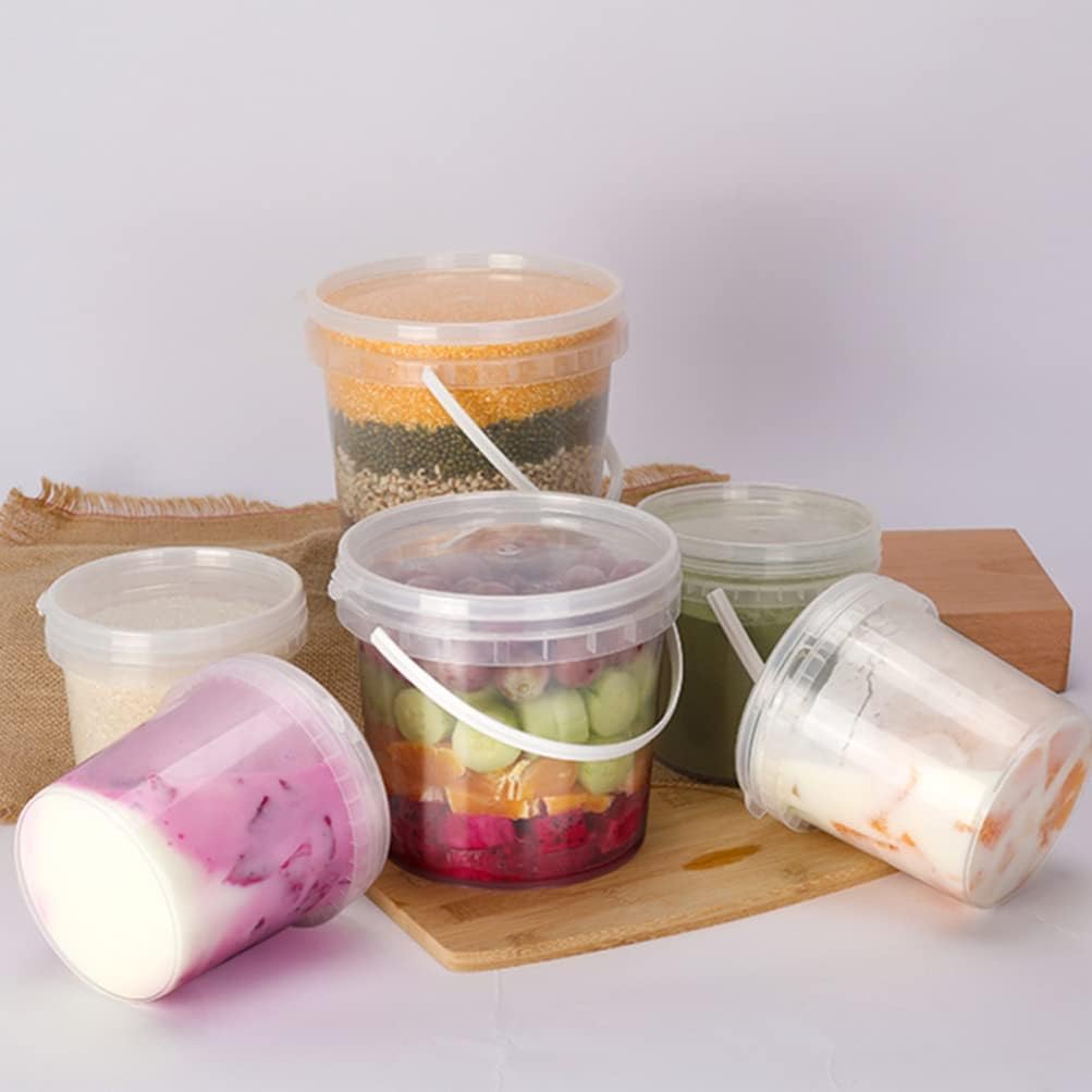 Hemoton Cubo de sopa 2 unidades, 1 litro (33.8 onzas) de plástico transparente con tapa y asa, tina de helado con tapas, recipientes de