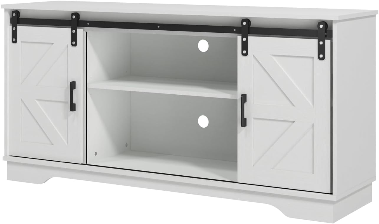 Panana Gabinete de bar con 2 puertas correderas estilo granero, gabinete de almacenamiento para casa de campo, soporte de TV (gabinete blanco)