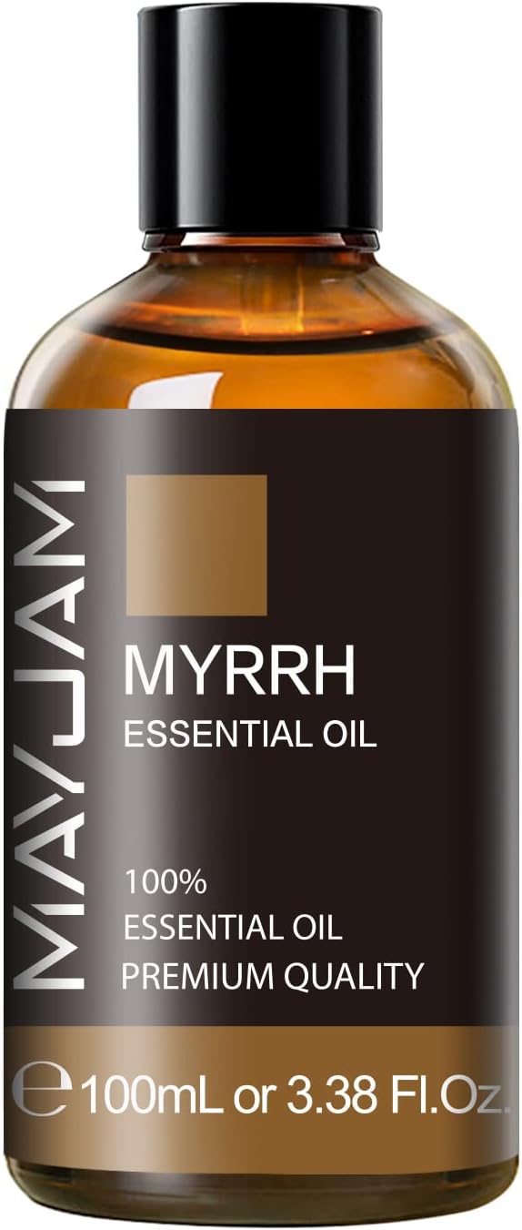 Myrrh Essential Oil 100ML3.38FL.OZ, MAYJAM Premium Myrrh Oil Essential Oils with Glass Dropper, Great for Diffuser and Candle Making