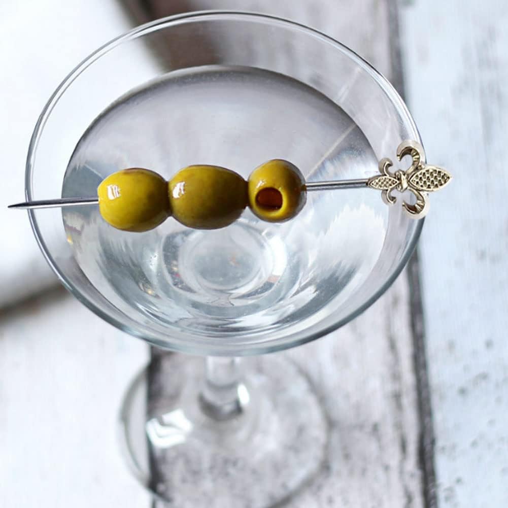 6 palillos de oliva Martini, palillos de cóctel de acero inoxidable, palillos de dientes de frutas para aperitivos, cítricos, cerezas, bebidas,