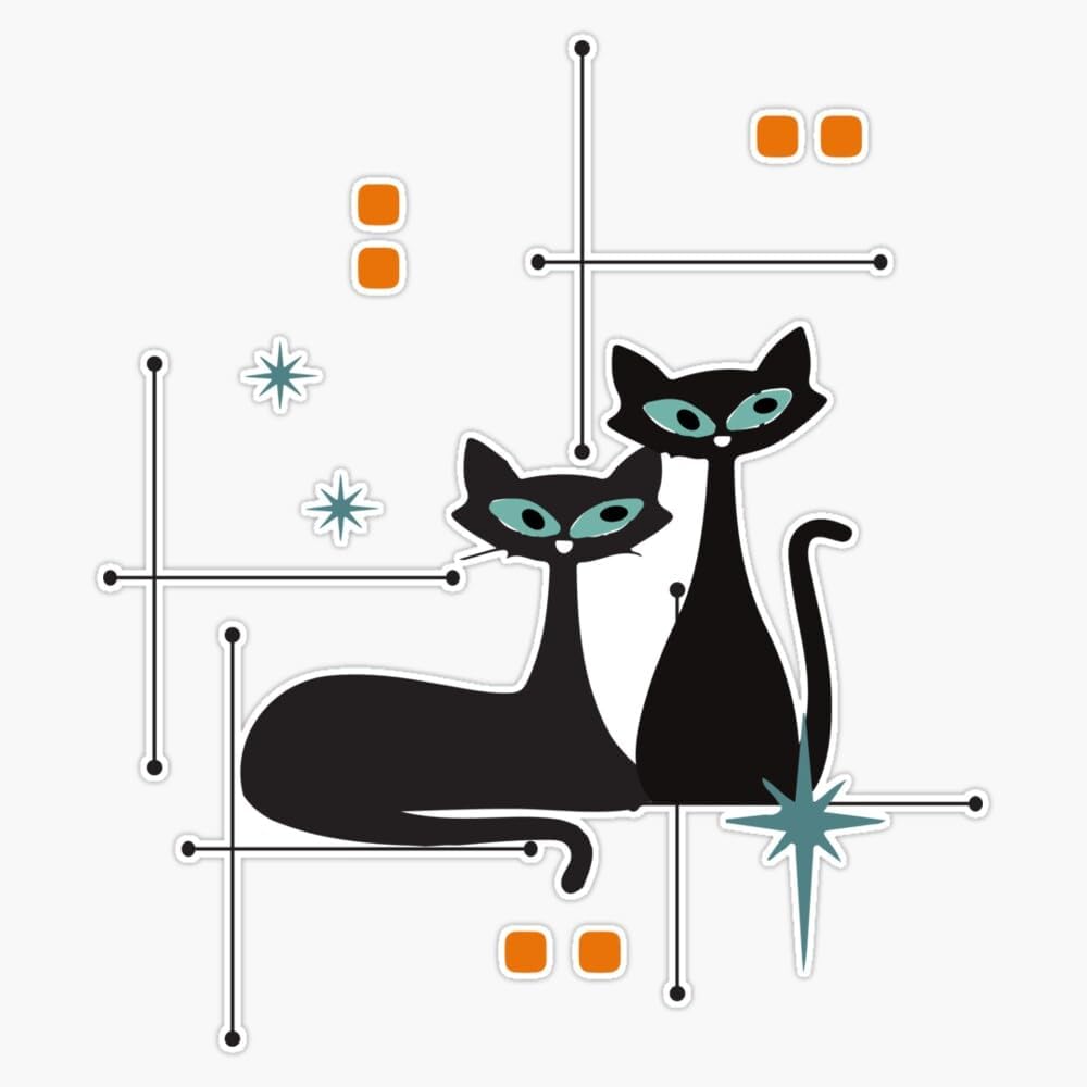 Calcomanía de vinilo con diseño de gatos atómicos gemelos de 5 pulgadas