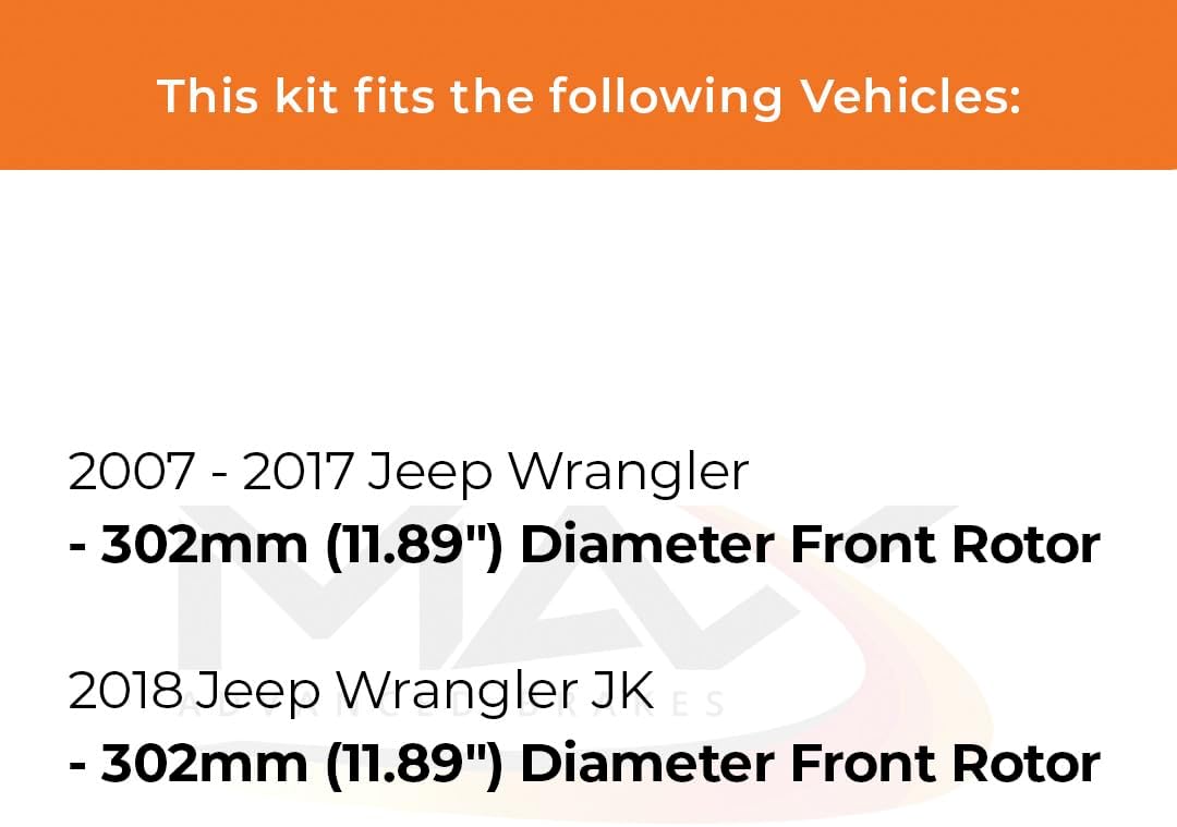 Max Advanced Brakes Kit de freno delantero y trasero para Jeep Wrangler 2007-2017 Jeep Wrangler JK 2018 con rotor delantero de 11.89 pulgadas de