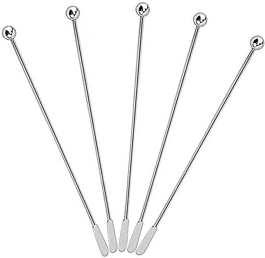 Agitadores de bebidas de café  Acero inoxidable para cócteles Swizzle Stick con pequeñas paletas rectangulares (paquete de 5)