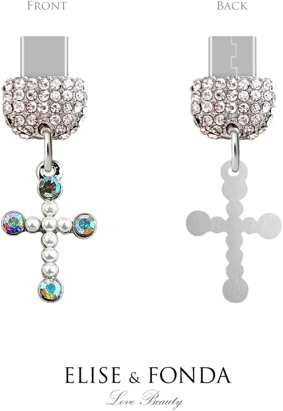 ELISE & FONDA TP83 Tipo-C Puerto de carga USB Crystal Anti Dust Plug Little Cross Cell Phone Charm para Samsung GalaxyHuaweiOnePlusXiaomioppo Nuevos