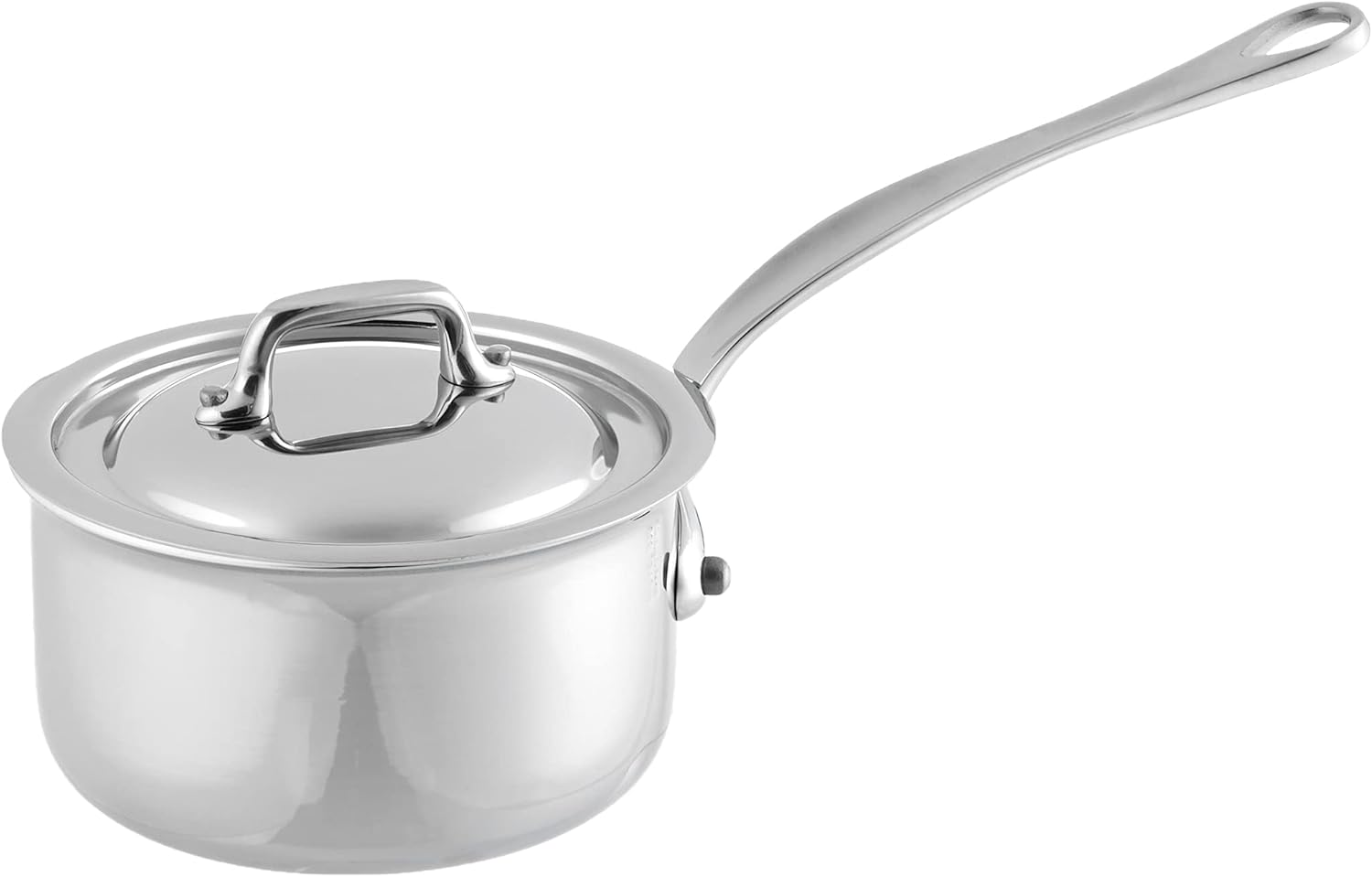 Mauviel M’Cook – Sartén de acero inoxidable pulido de 5 capas con tapa y mango de acero inoxidable fundido, 0.8 cuartos de galón, fabricado en