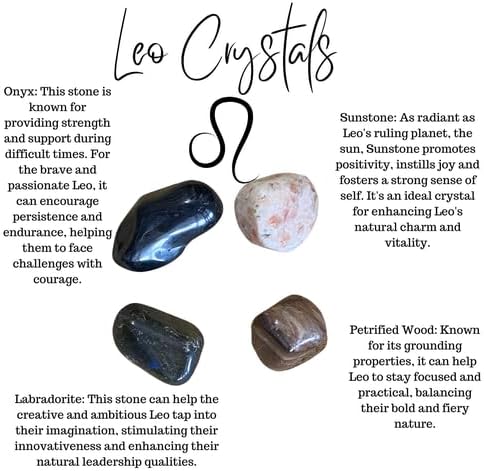 Kit de piedra del zodiaco Leo Healing Atlas! Aprovecha el poder transformador de las piedras, ónix negro, labradorita y madera petrificada. Aumenta