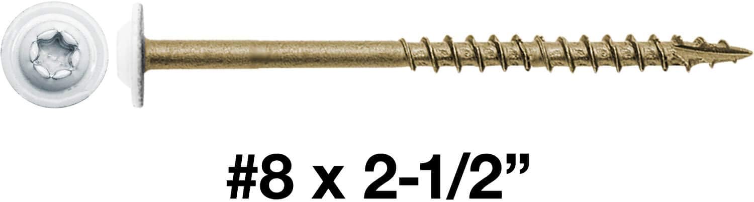 #8 x 2-12″ Cabeza de armadura blanca modificada con revestimiento exterior de estrella de bronce  Tornillo de madera de gabinete Torxcabeza de