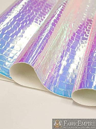 Fabric Empire Tapicería de vinilo en relieve de cocodrilo holograma brillante holográfico material de tela azul claro 54 pulgadas de ancho vendido